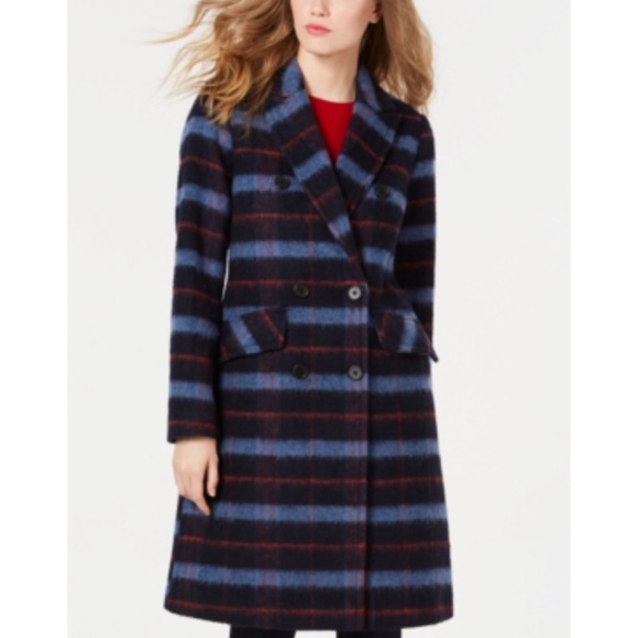 NWT BCBG generation bcbgeneration double breasted blue plaid wool blend coat - Picture 4 of 12